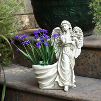 Artistic Design European Design Angel Flower Pot Detailed Carving Vintage Angel Flower Pot Stable Base Resin Garden Statue Hand-Carved for Gardeners, Courtyard, Patio, Balcony