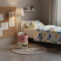 Round Bedside Table Nordic Style Cheerful Face Nightstand Creative Design Stackable Storage Unit for Kids, Bedroom, Living Room, Playroom