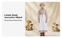 Farmhouse Style Dress with Bonnet and Apron Floral Print Costume with Bonnet and Apron Long-Sleeved Folk Costume Classic for Girls, Kids, School Performances, Stage Events