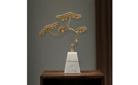 Gold-Tone Evergreen Tree Figurine Goldtone Bonsai Tree Sculpture Sculptural Bonsai Decor Minimalist for Living Room, Entryway