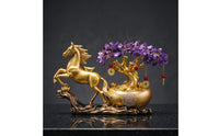 Gold-Colored Horse Statue with Wealth Tree Crystal-Like Feng Shui Horse Figurine Tabletop Decor Wealth for Business Owners