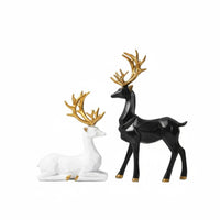 2 Pieces Nordic Design Deer Figurine Modern Deer Sculpture Artistic Design Reindeer Statue Resin Material for Living Room, Wine Cabinet, Entryway