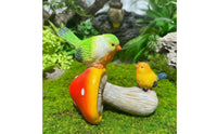 Bird on mushrooms Statue resin mushrooms Bird Figurine Animal Sculpture Decoration for Outdoor, Balcony, Potted Plants