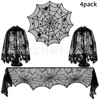 Halloween Spider Web Party Decoration Table Runner with Bat Lamp Shade and Star Table Flag