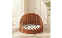 Handwoven Wicker Pet Bed Oval Rattan Pet Basket Low-Front Woven Cat Basket Breathable for Cats, Young Dogs