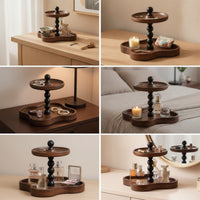 Decorative Wooden Tray with Two Tiers Rustic Two-Tier Tray Compact Tiered Storage Stand Smooth for Dresser