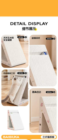 White Corrugated Cardboard Cat Scratcher Post with Sisal Rope - Durable and Multi-functional