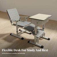 Student Rest Desk and Chair Set Hand-Crank Lift Adjustable Desk and Chair Set Multi-Functional Kids Learning Station for Students, Children, Home