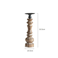 Wood Pillar Candle Stand Distressed Finish Rustic Wooden Candle Holder Vintage Wooden Candlestick Black Metal
