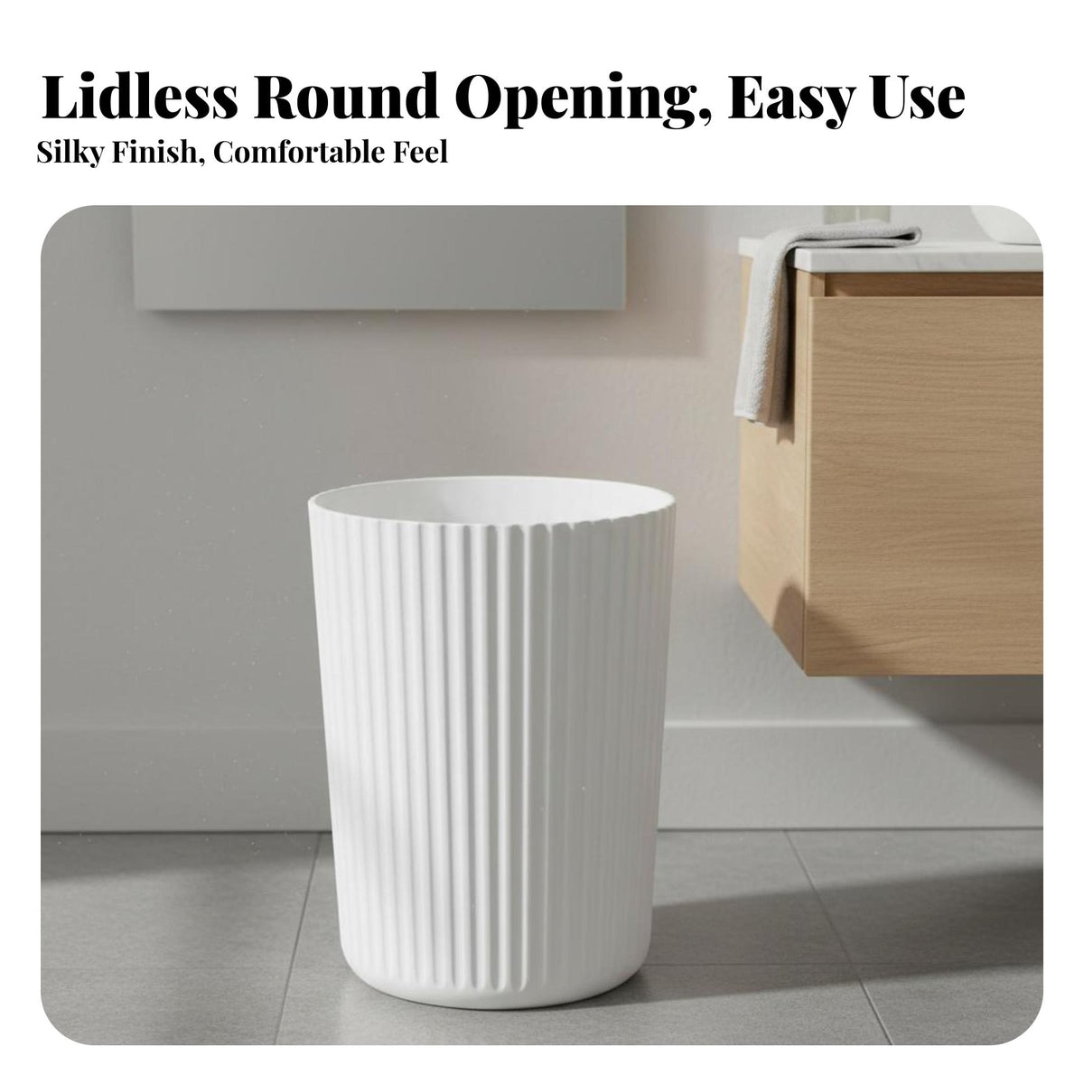 Round Striped Waste Bin Stylish Design Lidless Trash Can Easy to Clean Round Trash Can for Homeowners, Students, Washroom, Living Room, Under Desk
