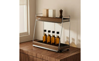 2-Tier Spice Rack Stainless Steel Corner Shelf Organizer Multi-Use Countertop Storage Shelf for Kitchen, Coffee Station