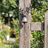 Vintage Deer Head Wall Bell Farmhouse Rustic Entry Chime with Pull Cord Heavy Duty Cast Iron Door Bell Metal for Homeowners