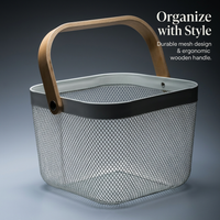 Kitchen Storage Basket with Wooden Handle, Modern Iron Organizer Tote, Metal Organizer Bins for Kitchen, Decorative Wire Baskets with Handle