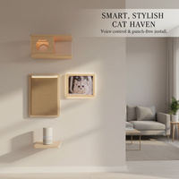 Wall-Mounted Cat Perch with Pegboard, Solid Wood Cat Climbing Frame, No-Drill Cat House & Shelf