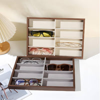 Divided Interior Wooden Eyeglass Display Box Lined Insert 6-Compartment Display Box Rectangular Easy to See