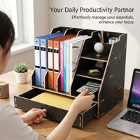 Desk Storage with Drawers, Large Wooden Desktop Drawer Organizer with Compartments for Office Supplies, Tabletop Box for