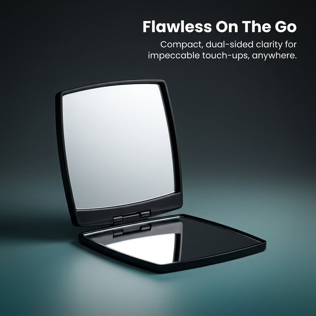 Folding Mirror Compact for Purse Travel Makeup with Magnification, Double-Sided Foldable Design for Handbag, Flip Cover Cosmetic Pocket