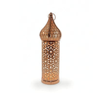 Perforated Metal Lantern LED Hollow-out Lantern Long-Lasting Safe for Tabletop, Patio