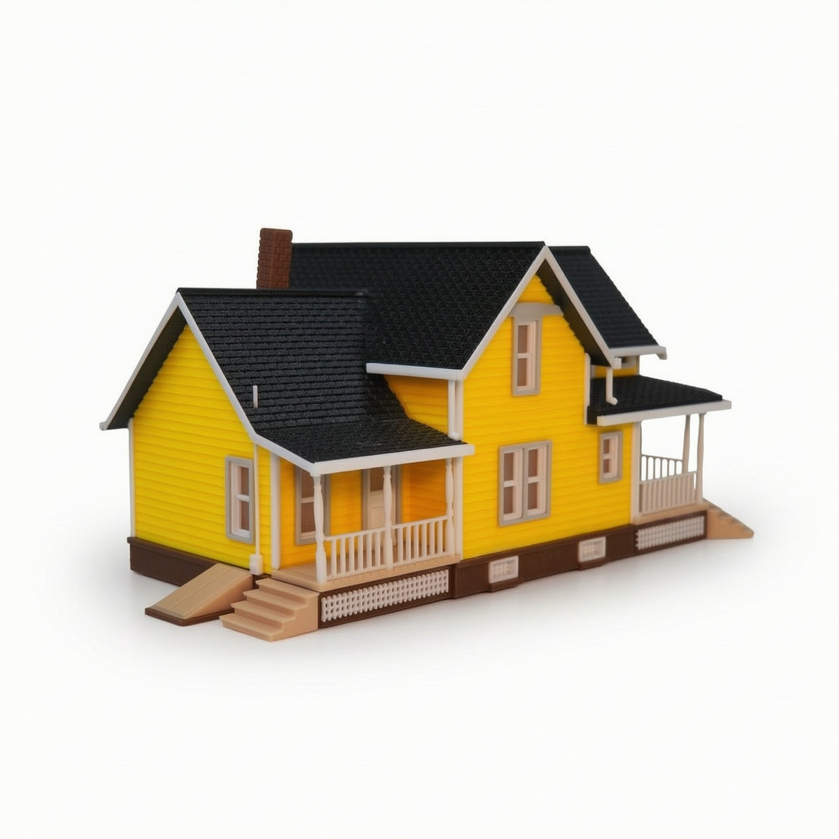 Miniature Villa with Porch Detailed American Style House Model Compact Diorama Building for Dioramas