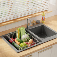 Stainless Steel Dish Rack and Telescopic Sink Basket, Bowl and Plate Rack with Coated Handles, Space Saving Modern Kitchen Accessory Over Sink