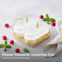 Light Luxury Design Lidded Candy and Nut Serving Platter Compartmentalized Divided Serving Tray with Lids Removable Containers Lidded Candy and Nut Dish Easy to Clean for Hosts, Parties, Holidays, Living Room