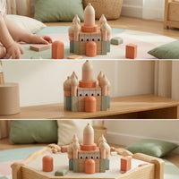Wooden Castle Block Set Matte Building Set with Box Creative for Toddlers