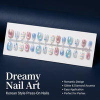 Rhinestone False Nails with, Short Square Artificial for Teens, Glue for Party Special Occasion
