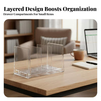 Space-Saving Multi-Compartment Desk organizer With Drawer Multi-Compartment Desktop organizer sturdy Stationery Holder No Assembly Required for Remote Workers, Students, educators, Study Room, School