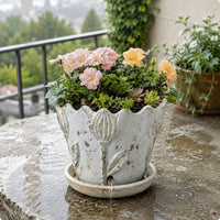 Flower-Shaped Cement Planter Outdoor Use European Style Planter Rustic Look Garden Decor for Balcony