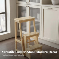 Space-Saving Folding Ladder Chair Stable & Sturdy Wooden 3 Step Stool Lightweight & Portable for Homeowners, Adults, Kitchen, Office, Closet