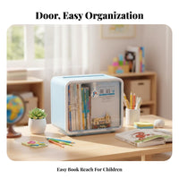Clear View Stackable Book Bin Space-Saving Handled Storage Bin Large Capacity Desktop Organizer Multi-Purpose for Children, Office Workers, Study Desk, Classroom, Playroom, Shelves