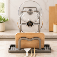 Modern Minimalist Dish Drainer Rack, Gunmetal Grey Aluminum Utensil Holder with Drip Tray, Freestanding Pot Lid Drying Rack for Small Flats