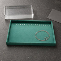 Green Jewelry Display Tray Flocked Velvet Jewelry Tray Rectangular Accessory Storage Raised Rim