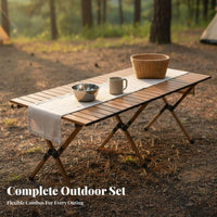 Foldable Folding Camping Table and Chair Set Easy Assembly Roll-up Table with Moon Chairs Sturdy Heavy Duty Folding Furniture Set Weather-Resistant for Picnickers, Event Planners, Picnics, Backyard, Beach, Parties