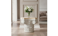 Column Side Table Vintage Style Pedestal Table Carved Roman Column Pedestal for Living Room