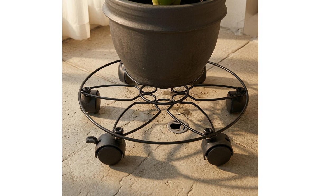 Lockable Caster Plant Stand Wire Frame Round Plant Mover Metal for Garden