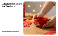 Chinese Style Red Ceramic Bowl, Wedding Tableware, Double Happiness, Shiny, 2024 New