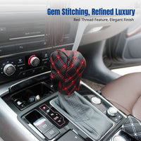 Car Interior Accessories Set, Manual/Automatic Gear Cover, Handbrake Sleeve, Red Stitching