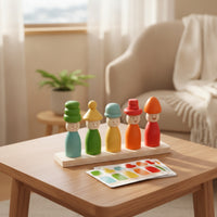 Wooden Matching Toy with Peg Dolls Sensory Toy with Picture Cards Creative Wooden Peg Dolls for Classroom