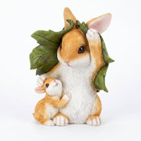 Hare Statue with Leaf Motif Hand-Painted Family Bunny Decorations Charming Hare Garden Statue for Nature Lovers, Patio