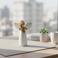 Angel Holding Dog Figurine Peaceful Embrace Resin Celestial Pet Keepsake for Desktop, Shelf Decor