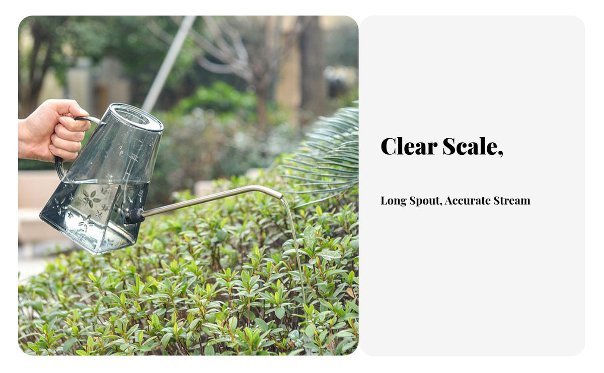 Long Spout Watering Can 1.4L Large Capacity Long Neck Water Can Compact Size Transparent Watering Pitcher for Gardeners, Home, Balcony, Garden