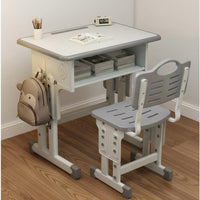 Ergonomic Design Children's Homework Table and Chair Rounded Corners Kids Desk and Chair Set Easy to Assemble Height Adjustable Study Table Pen Slot for Students, Home, Bedroom