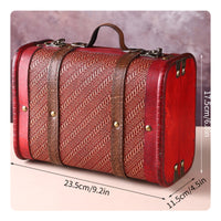 Wooden Storage Suitcase Leather-Like Trim Vintage Wooden Chest Retro Design