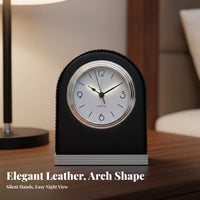 Night Light Function Leather Bedside Clock Quartz Movement Luminous Table Clock Classic Design for Students, Bedroom, Living Room, Bookshelf