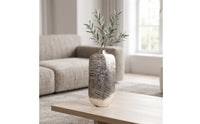 Aluminum Vase Ribbed Silver Vase Abstract Flower Holder for Decorators, Entryway, Hotel