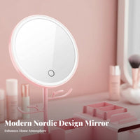 Lighted Mirror with Storage Base light-emitting diode Lighting Makeup Organizer Large Capacity