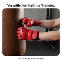 Half Finger Boxing Gloves Reinforced Padding Fingerless Spar Arena Gloves Wrist Support Punching Bag Mitts for Fighters, Women, Training, Gym
