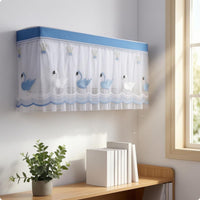Swan Pattern Wall-Mounted Air Conditioner Cover Scalloped Border Decorative Air Cooling Cover Diaphanous Mesh Wind-Blocking Curtain Crown Embroidery
