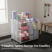 Exercise Mat Storage Rack With Wheels Rolling Fitness Storage Rack Portable Rolling Fitness Equipment Cart for Living Room
